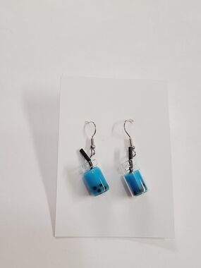 Blue Bubble Tea Mini Bottle Dangle Earrings